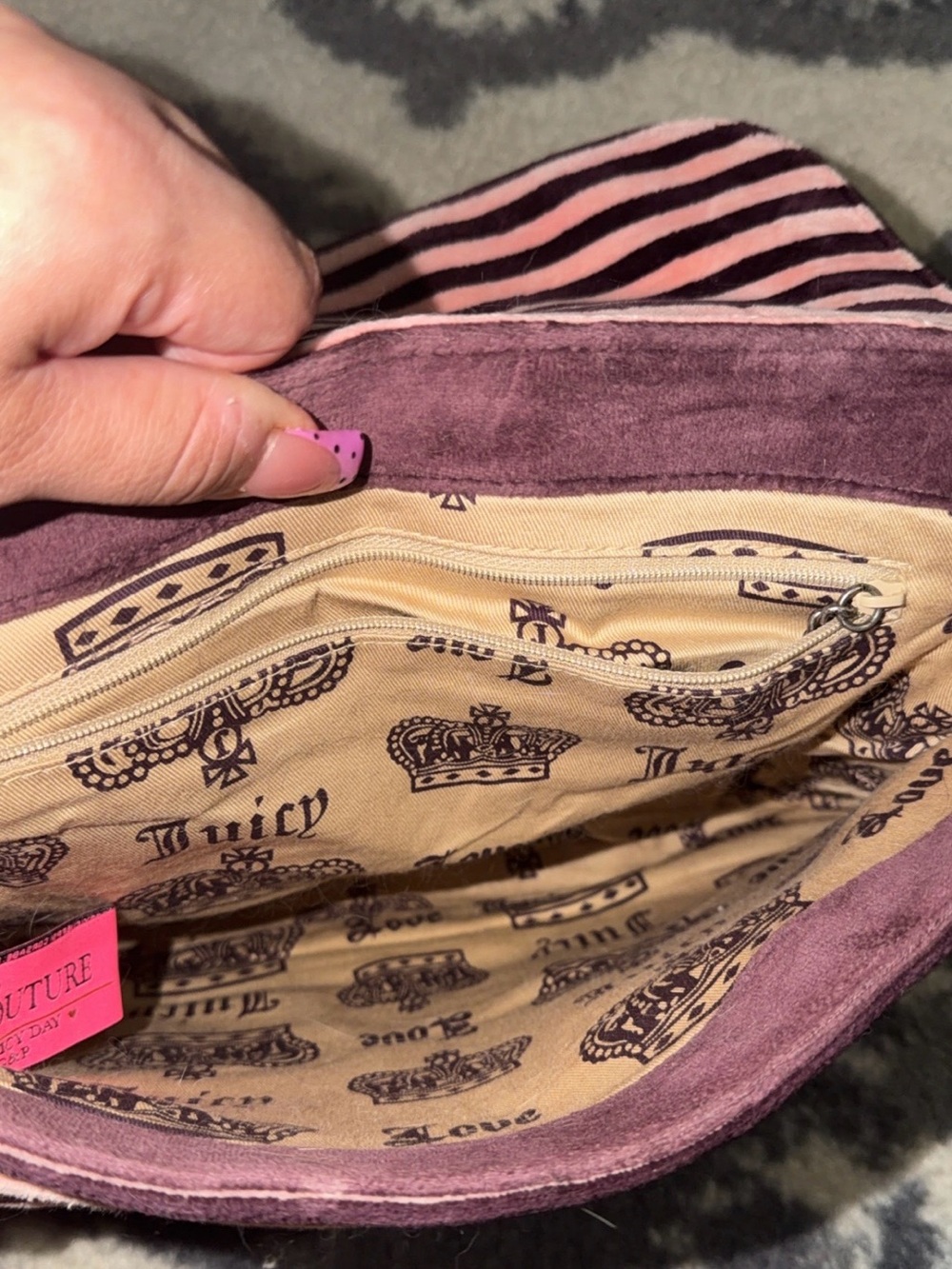 Juicy Couture Pink and Brown Striped Backpack Satchel - Picture 5 of 5